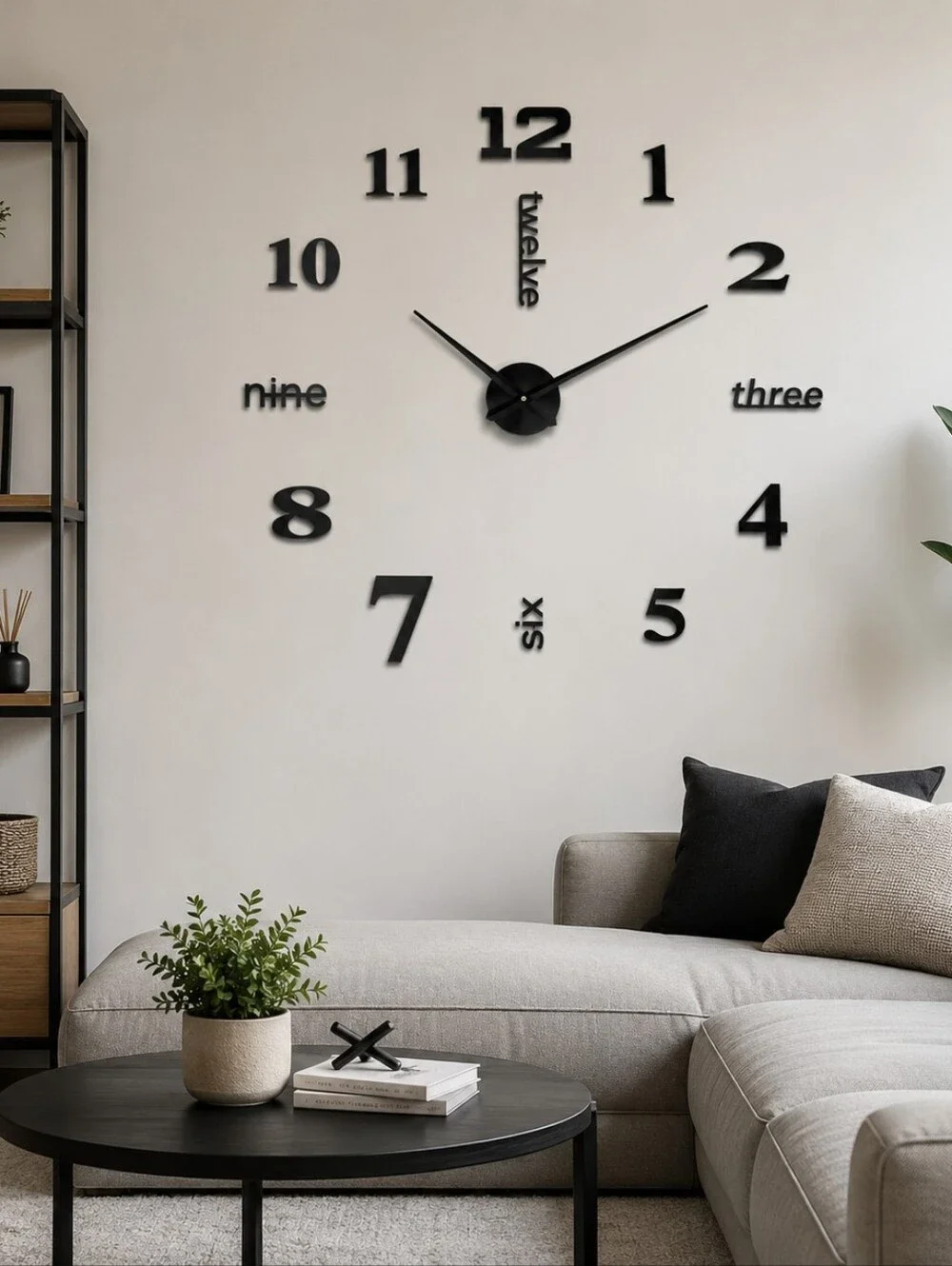 DIY 3D Large Wall Clock Modern Frameless Mirror Sticker Clock Home Decor Black